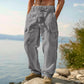 👖 DESCONTO DE 50% POR TEMPO LIMITADO! ✨ Calças cargo de algodão e linho para homem com cordão na cintura – respiráveis, corte descontraído, vários bolsos 🏔️