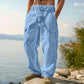 👖 DESCONTO DE 50% POR TEMPO LIMITADO! ✨ Calças cargo de algodão e linho para homem com cordão na cintura – respiráveis, corte descontraído, vários bolsos 🏔️