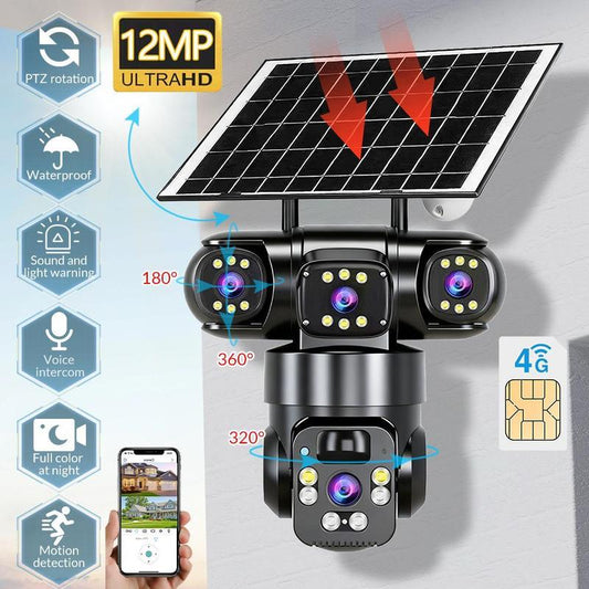 📹🔋 Câmera de Segurança Solar 360° com Visão Noturna Colorida – Proteção Total Sem Fio