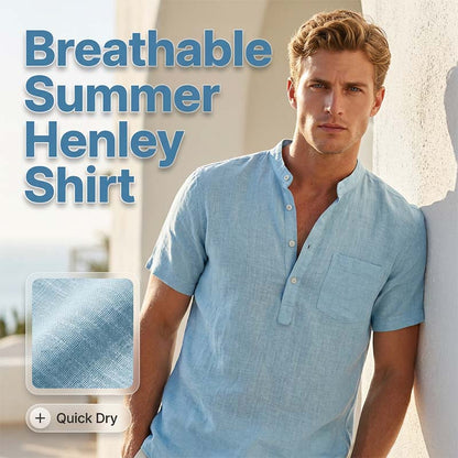 ⏰🔥LIMITED TIME 50% OFF! 🌿 Men’s Short Sleeve Linen Blend Henley Shirt – Lightweight, Breathable & Perfect for Casual Summer Outfits ✨👕