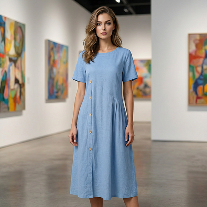 ⏰🔥LIMITED TIME 50% OFF! 👗 Women’s Casual Midi Dress with Irregular Buttons – Stylish, Comfortable & Perfect for Everyday Wear ✨🌸
