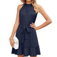 ⏰🔥50% OFF – Sleeveless Halter Neck Ruffle Hem Dress – Elegant, Flowy & Perfect for Summer 🌸☀️