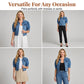 ⏰🔥50% OFF NOW! 🧥 Women’s Puff Short Sleeve Cropped Denim Jacket – Vintage Hardware & Flattering Waistline Cut 🌟✨