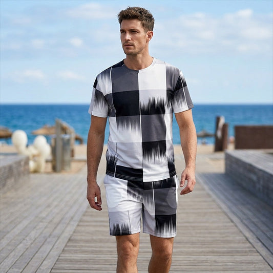 ⏰🔥LIMITED TIME 50% OFF! 👕🩳 Men’s Abstract Print T-Shirt & Shorts Set – Stylish, Comfortable & Perfect for Summer ✨☀️