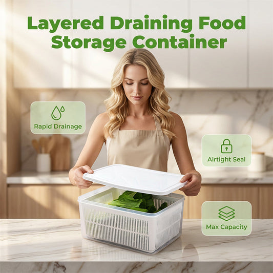 ⏳🔥LAST DAY SALE 50% OFF! 🍱 Layered Draining Food Storage Container – Keep Food Fresh & Organized ✨