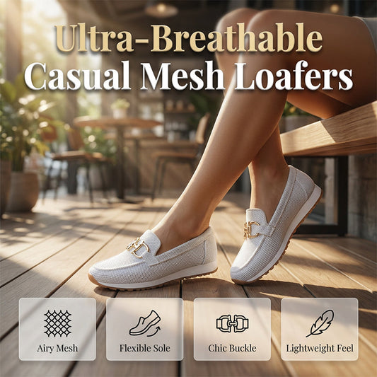 👡 Women’s Mesh Loafers with Arch Support – Breathable Slip-On Shoes with Metal Buckle, Anti-Slip Sole – Perfect for Walking, Work & Casual Wear (4 Colours, Sizes 36–43)