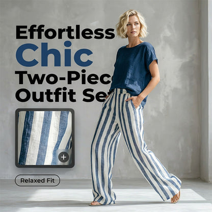 ⏳🔥LIMITED-TIME 50% OFF! 👗 Women’s Casual Solid Top & Striped Wide-Leg Pants – Chic & Comfortable ✨