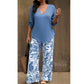 👗✨ Conjunto Feminino Elegante 2 Peças – Blusa com Decote em V + Calça Pantalona Estampada