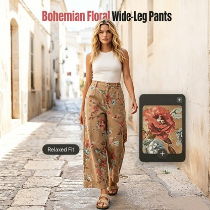 🌿HOT DEAL 50% OFF! 👖 Women’s Cropped Jeans – Chic Floral Print & Relaxed Wide-Leg Fit ☀️✨