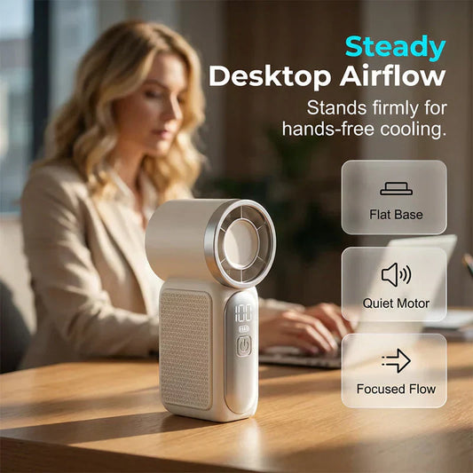 🌬️ Mini ventilador portátil turbo com visor LED – potência extrema e frescor instantâneo