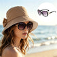 👒☀️ Chapéu feminino de aba larga proteção solar UV elegante e dobrável