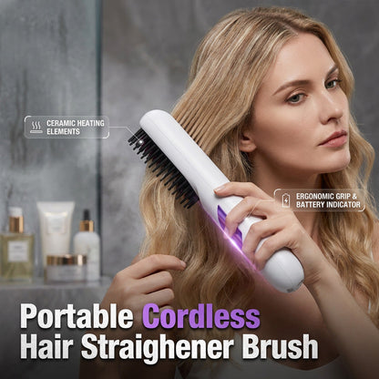 💇‍♀️ Say Goodbye to Frizzy Hair in Seconds  Cordless Hair Straightening Brush for Smooth, Salon-Style Hair Anywhere