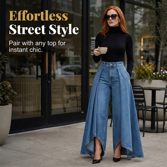 👖✨ Calça jeans de cintura alta e perna larga que alonga a silhueta e valoriza seu estilo com elegância