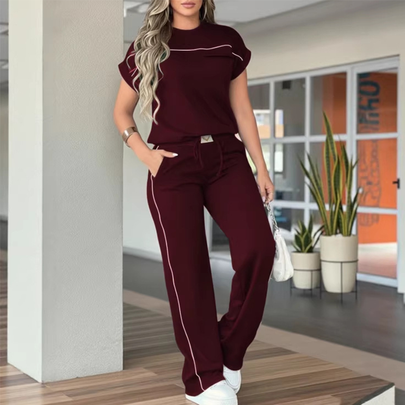 ⏰🔥OFERTA POR TEMPO LIMITADO: 50% DE DESCONTO!🔥Conjunto feminino casual de blusa de manga curta e calça pantalona