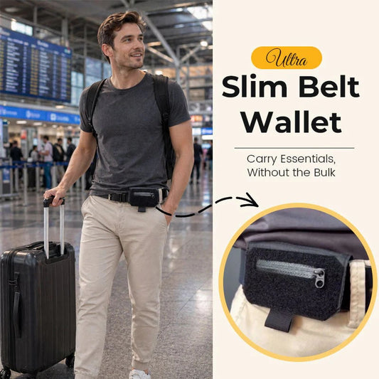 💳 50% DE DESCONTO AGORA! 🛡️ Carteira de cinto fina – Sem volume e discreta – Perfeita para viagens e uso diário ✈️