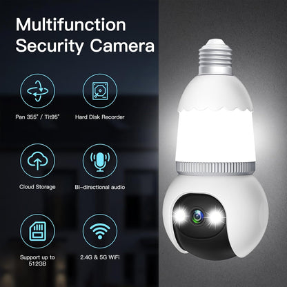 🔥Totalmente atualizada✨Câmera de segurança em formato de lâmpada de 4MP, sem fio 5G e 2.4GHz, para ambientes internos e externos, com visão noturna.