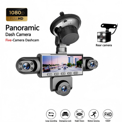 🚗📹 Câmera Veicular HD 1080P 5 Lentes – Proteção completa do seu carro com visão de todos os ângulos