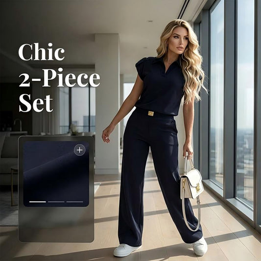 ✨👗 Conjunto feminino elegante de duas peças com calça pantalona sofisticada e confortável
