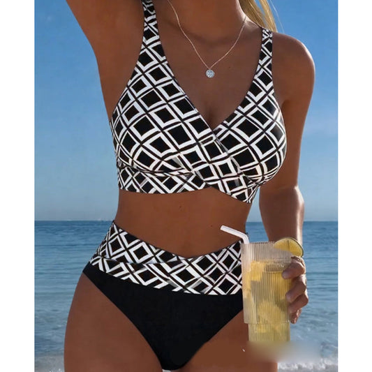 ✨👙 Biquíni feminino cintura alta estampado elegante e confortável para praia