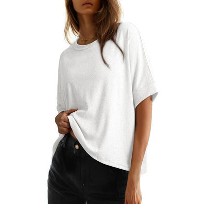 Camiseta feminina confortável com gola redonda