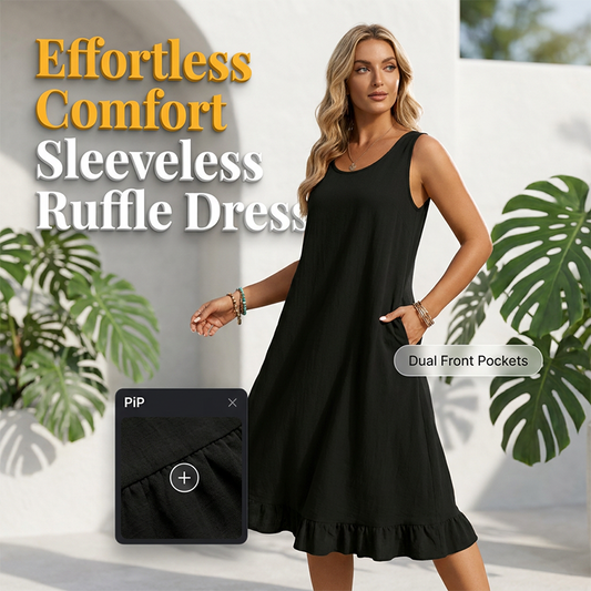 ✨👗 Vestido feminino sem mangas com bolsos confortável leve e elegante para verão