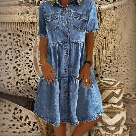 ✨👗 Vestido midi jeans feminino elegante e confortável para o verão
