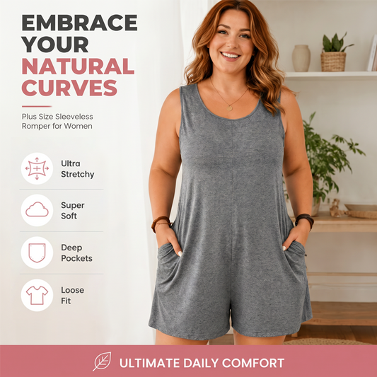 ✨👗 Macacão Feminino Plus Size Sem Mangas – Conforto, Elegância e Caimento Fluido com Bolsos
