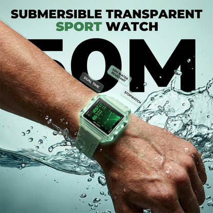 💧 Relógio Digital Transparente à Prova d’Água 50M – Design Moderno + Luz Noturna + Cronômetro Esportivo