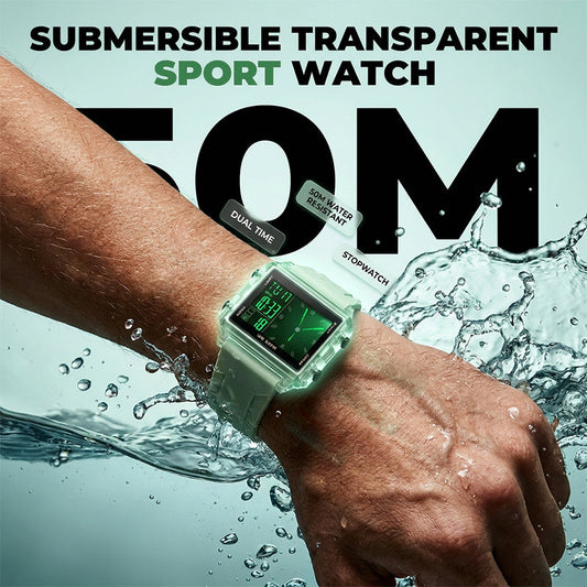 💧 Relógio Digital Transparente à Prova d’Água 50M – Design Moderno + Luz Noturna + Cronômetro Esportivo