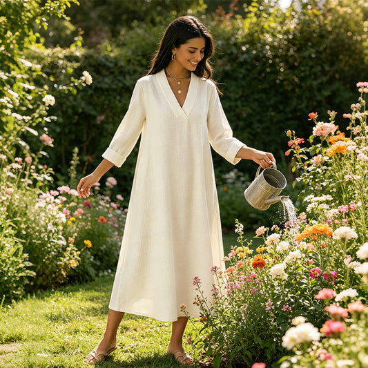 ✨👗 Vestido de algodão e linho feminino – leve, elegante e respirável