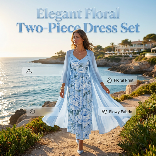 ✨🌸 Conjunto vestido floral elegante 2 peças leve e sofisticado para verão