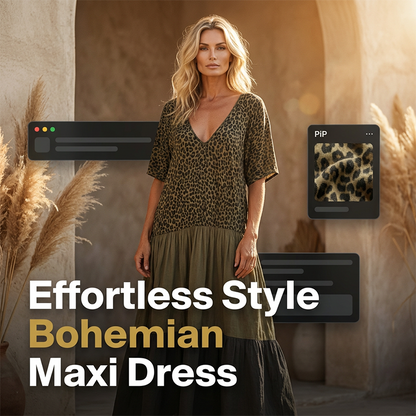 🌸✨ Vestido maxi boho feminino leve e elegante com estampa e camadas fluídas