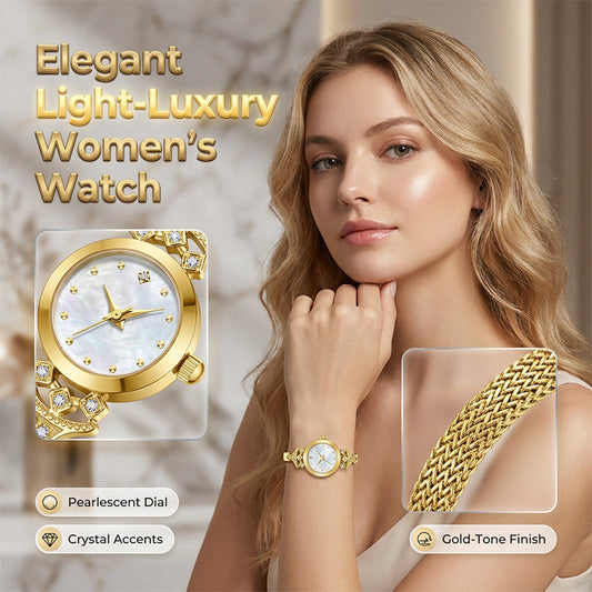 💎 Relógio Feminino Luxuoso Dourado com Cristais – Elegância Sofisticada para Dia e Noite