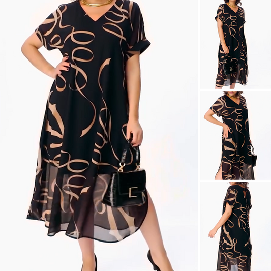 ✨👗 Vestido midi elegante com decote em V – fluido, leve e sofisticado