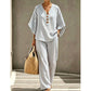 ⌛Limited-time offer-Women's Striped V-Neck Top & Wide-Leg Pants Set