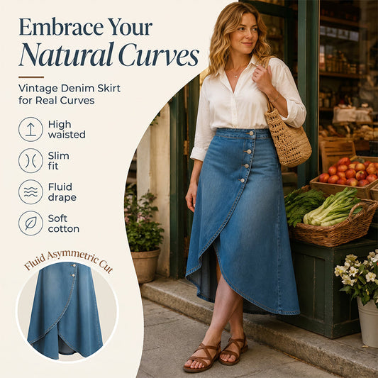 👖✨ Saia jeans feminina cintura alta – corte irregular moderno e estiloso