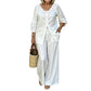 👗Women’s Button-Down Drawstring Top & Wide-Leg Trouser Set – Effortless Everyday Chic✨