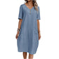 🌞👗 Vestido de Verão Feminino com Decote em V e Bolsos – Leve, Solto e Respirável para Máximo Conforto nas Férias