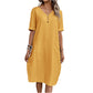 🌞👗 Vestido de Verão Feminino com Decote em V e Bolsos – Leve, Solto e Respirável para Máximo Conforto nas Férias