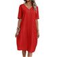 🌞👗 Vestido de Verão Feminino com Decote em V e Bolsos – Leve, Solto e Respirável para Máximo Conforto nas Férias