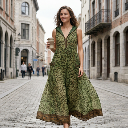 🐆👗 Vestido longo de oncinha verão praia – leve, elegante e confortável