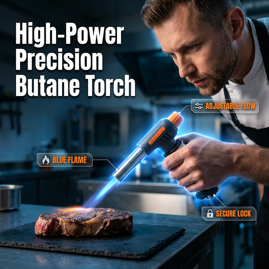 🔥 Maçarico Portátil de Butano de Alta Potência – Chama Ajustável para Cozinha, Churrasco e Uso Externo