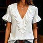 👚✨ Blusa feminina com decote em V e babados – leve, elegante e respirável