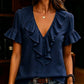 👚✨ Blusa feminina com decote em V e babados – leve, elegante e respirável