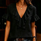 👚✨ Blusa feminina com decote em V e babados – leve, elegante e respirável