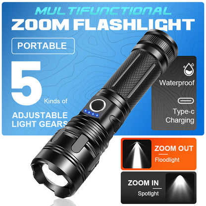 🔦⚡ Lanterna LED multifuncional com zoom – potência e emergência em um só produto