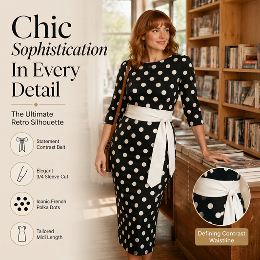 👗✨ Vestido Feminino Retrô de Bolinhas – Elegância Vintage e Conforto para o Dia a Dia