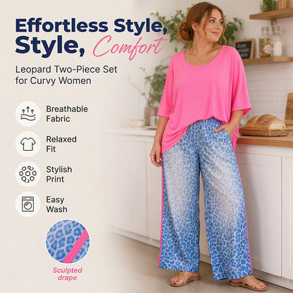 👗🐆 Conjunto Feminino Estampa de Leopardo 2 Peças – Blusa Solta e Calça Estilosa para Conforto e Elegância