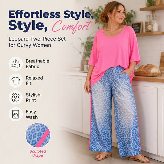👗🐆 Conjunto Feminino Estampa de Leopardo 2 Peças – Blusa Solta e Calça Estilosa para Conforto e Elegância
