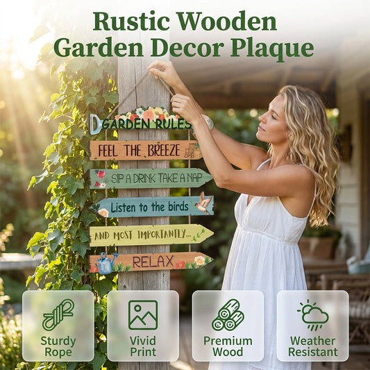 🌿🏡 Placa Decorativa de Madeira para Jardim – Estilo Rústico com Arte Botânica Colorida
